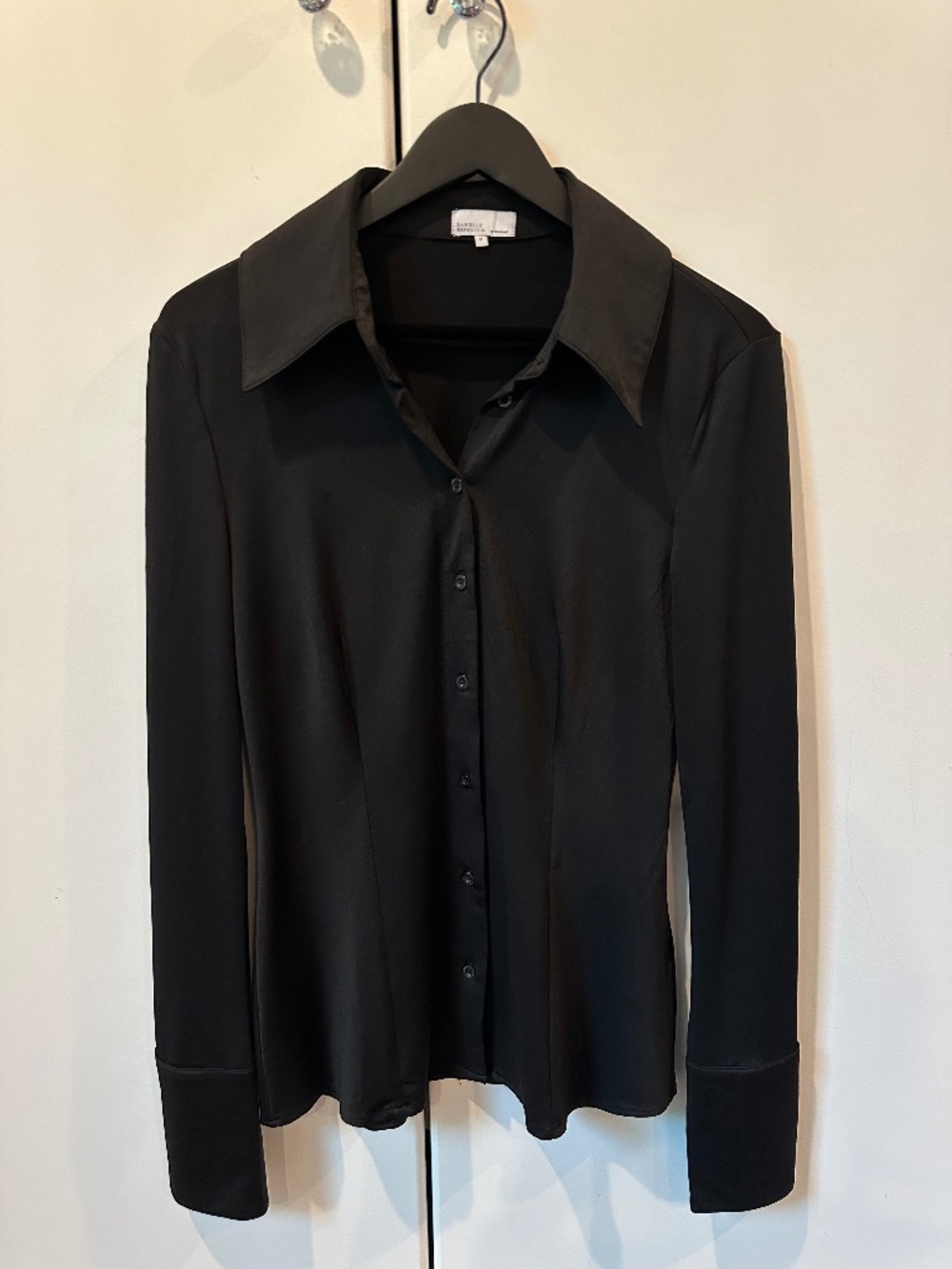 Danielle Bernstein by WeWoreWhat Black Satin Button-Up Blouse Women's Size M
